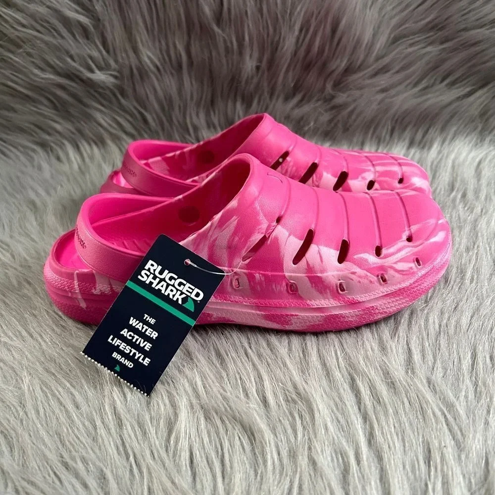 Rugged Shark Clogs Big Girls Size 6 Pink Swirl‎ Slip On Shoes Water Sandals